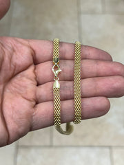 925 Sterling Silver 14K Yellow Gold Plated 5mm Oval Popcorn Chain, Coreana chain, Sterling Silver Chain, 925 Chain, Made In Italy