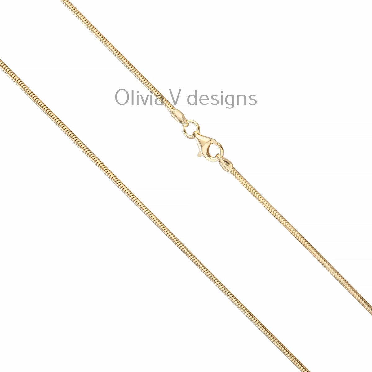 925 Sterling Silver 14K Yellow Gold Plated Round Snake Chain necklaces 1.6mm -  All Lengths - Round Snake