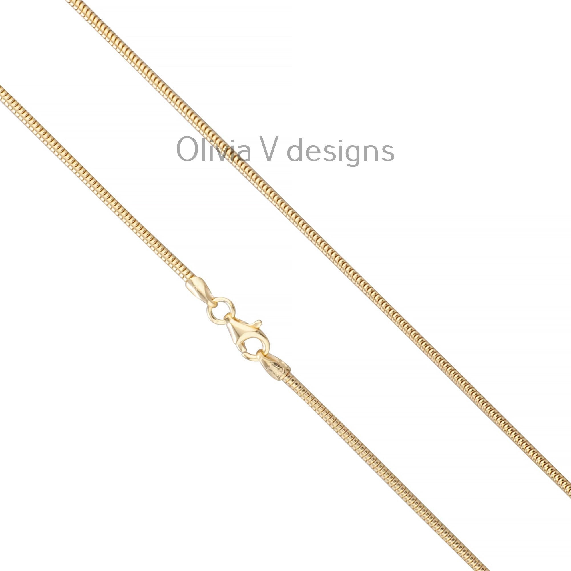 925 Sterling Silver 14K Yellow Gold Plated Round Snake Chain necklaces 2mm -  All Lengths - Round Snake