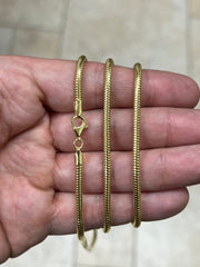 925 Sterling Silver 14K Yellow Gold Plated Round Snake Chain necklaces 3mm-  All Lengths - Round Snake