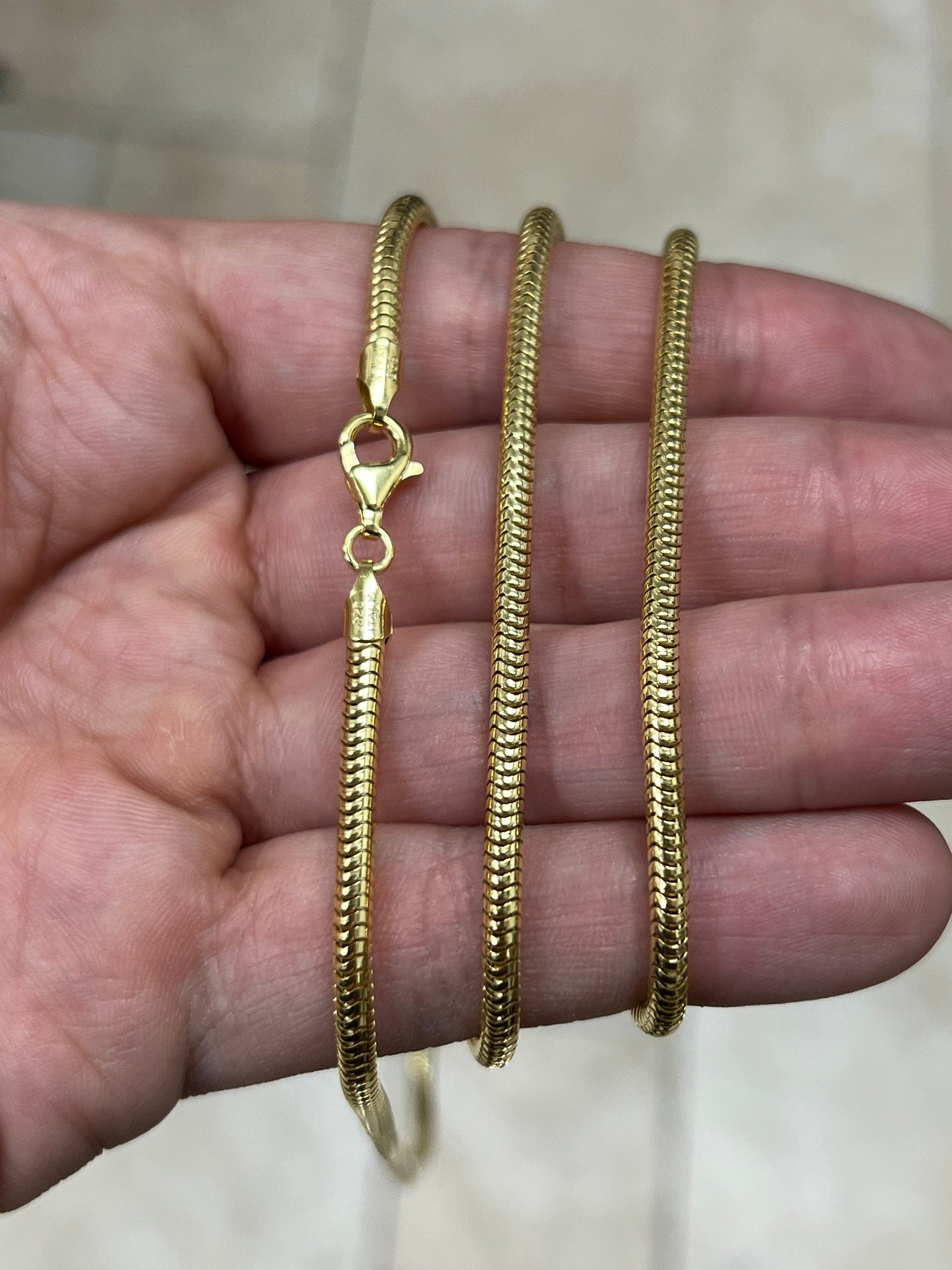 925 Sterling Silver 14K Yellow Gold Plated Round Snake Chain necklaces 3mm-  All Lengths - Round Snake