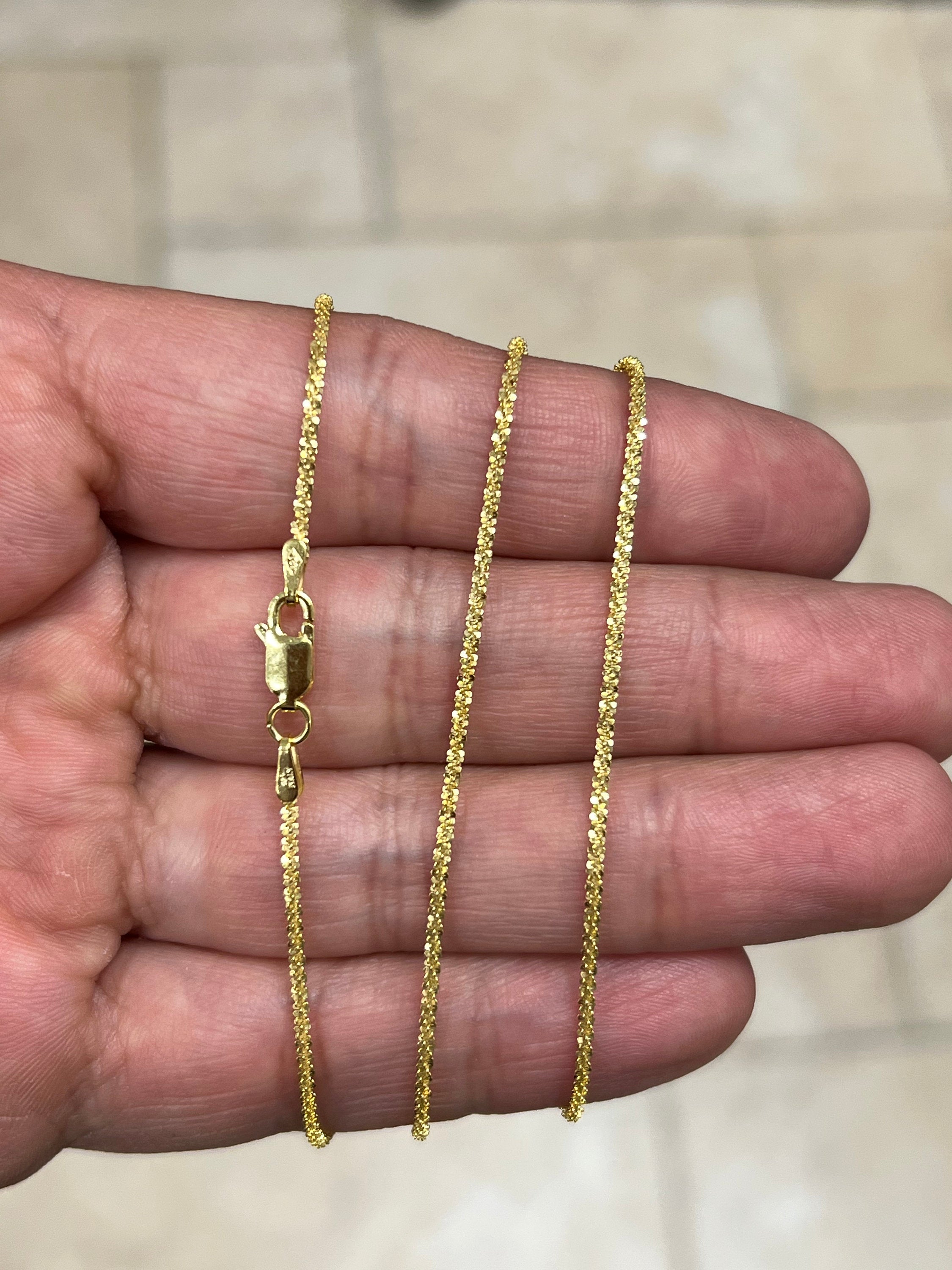 925 Sterling Silver 14K Yellow Gold Plated Sparkle Glitter Margarita Twisted Rock Chain 1.5mm Necklace, 925 Sterling Silver, Diamond Cut