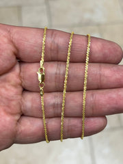 925 Sterling Silver 14K Yellow Gold Plated Sparkle Glitter Margarita Twisted Rock Chain 1.5mm Necklace, 925 Sterling Silver, Diamond Cut