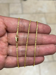 925 Sterling Silver 14K Yellow Gold Plated Sparkle Glitter Margarita Twisted Rock Chain 1.5mm Necklace, 925 Sterling Silver, Diamond Cut