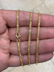 925 Sterling Silver 14K Yellow Gold Plated Sparkle Glitter Margarita Twisted Rock Chain 2.5mm Necklace, 925 Sterling Silver, Diamond Cut