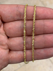 925 Sterling Silver 14K Yellow Gold Plated Sparkle Glitter Margarita Twisted Rock Chain 2.5mm Necklace, 925 Sterling Silver, Diamond Cut