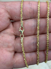925 Sterling Silver 14K Yellow Gold Plated Sparkle Glitter Margarita Twisted Rock Chain 2.5mm Necklace, 925 Sterling Silver, Diamond Cut