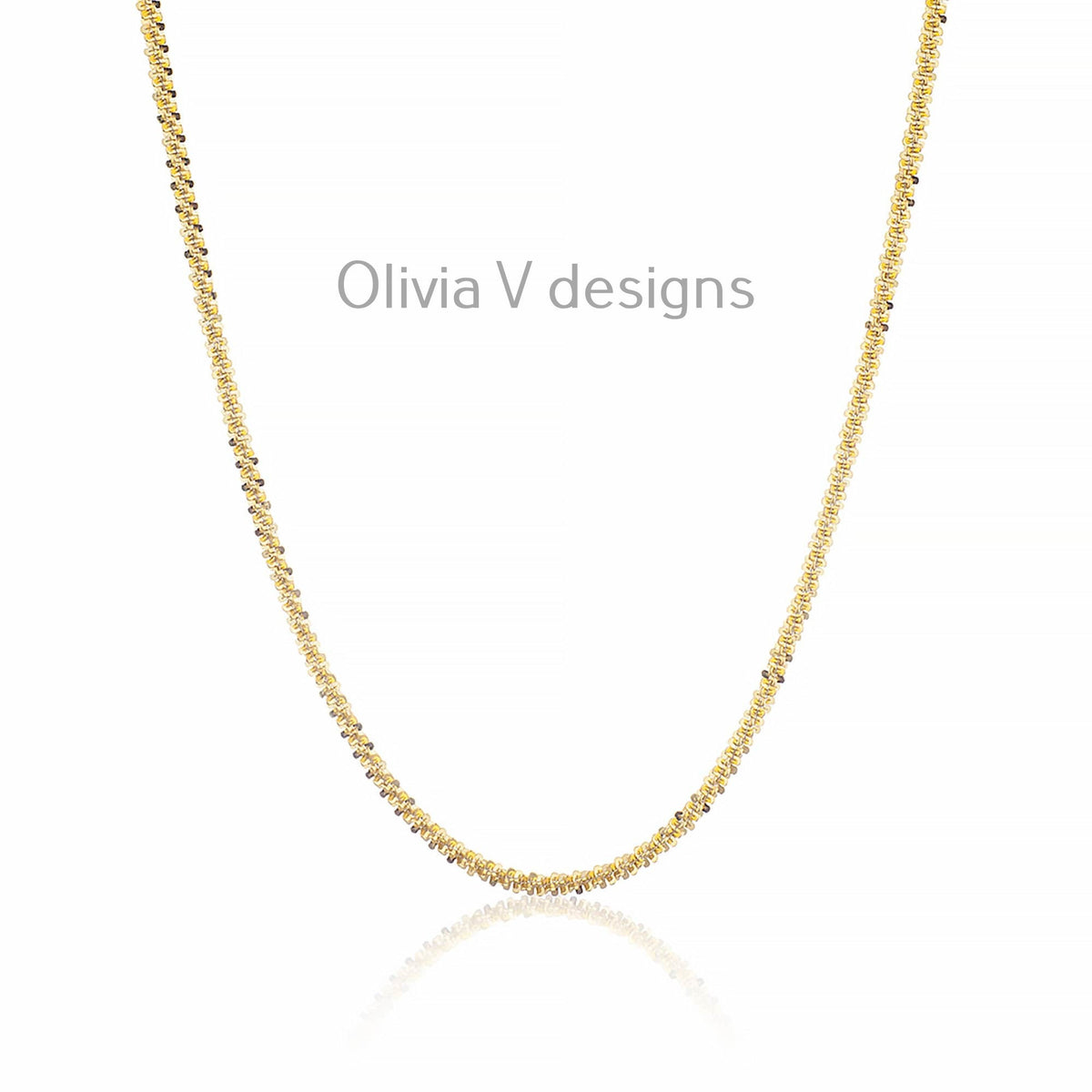 925 Sterling Silver 14K Yellow Gold Plated Sparkle Glitter Margarita Twisted Rock Chain 3mm Necklace, 925 Sterling Silver, Diamond Cut