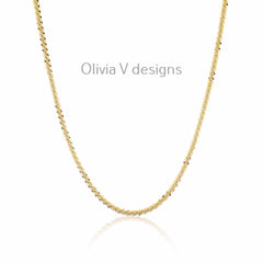 925 Sterling Silver 14K Yellow Gold Plated Sparkle Glitter Margarita Twisted Rock Chain 3mm Necklace, 925 Sterling Silver, Diamond Cut
