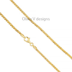 925 Sterling Silver 14K Yellow Gold Plated Sparkle Glitter Margarita Twisted Rock Chain 3mm Necklace, 925 Sterling Silver, Diamond Cut