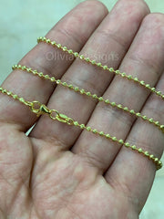 925 Sterling Silver 14k Gold Moon Cut Ball Bead Chain 2mm Necklace  16''-30''  - Genuine 925 - Solid 925 - Made In Italy