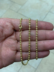925 Sterling Silver 14k Gold Moon Cut Ball Bead Chain 3mm Necklace  16''-30''  - Genuine 925 - Solid 925 - Made In Italy