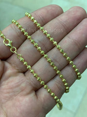 925 Sterling Silver 14k Gold Moon Cut Ball Bead Chain 3mm Necklace  16''-30''  - Genuine 925 - Solid 925 - Made In Italy