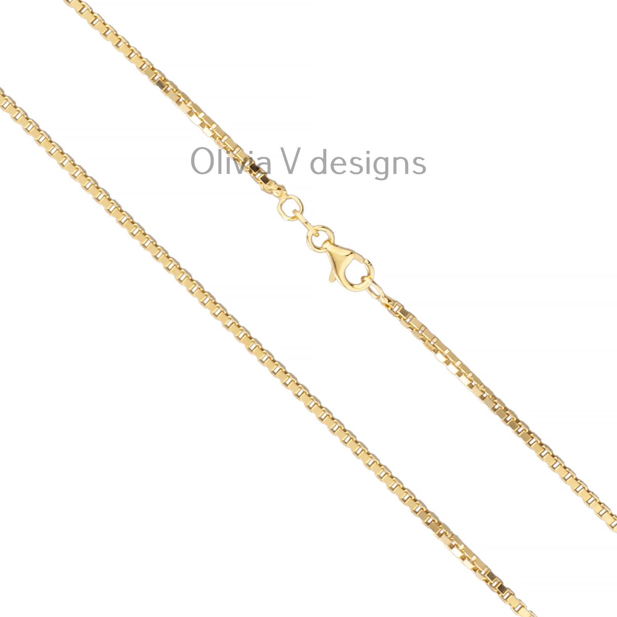 925 Sterling Silver 14k Gold Plated Box Chain 1.80mm, Sterling Silver Chain, .925 Sterling Silver, Finished Necklace, 16'' Through 30''