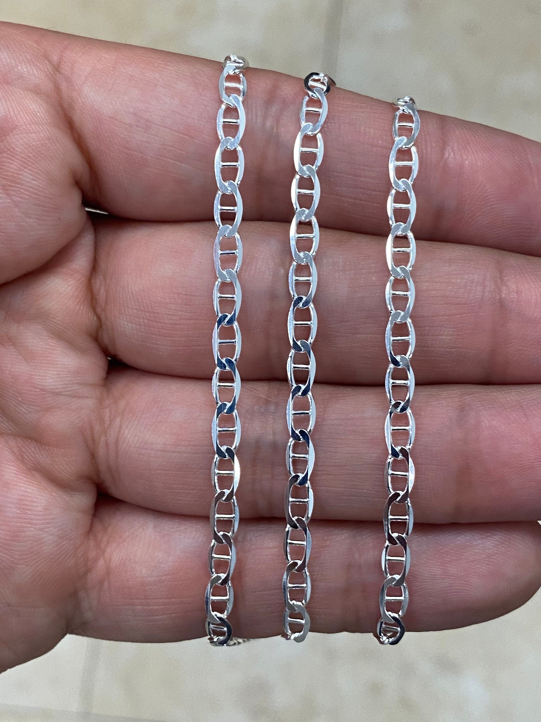 925 Sterling Silver 3.5mm Flat Mariner Link Anchor Chain Necklace Solid Silver, Italy, Men's Ladies, Marina Chain, Mariner
