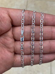 925 Sterling Silver 3.5mm Flat Mariner Link Anchor Chain Necklace Solid Silver, Italy, Men's Ladies, Marina Chain, Mariner