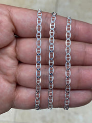 925 Sterling Silver 3.5mm Flat Mariner Link Anchor Chain Necklace Solid Silver, Italy, Men's Ladies, Marina Chain, Mariner