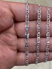 925 Sterling Silver 3.5mm Flat Mariner Link Anchor Chain Necklace Solid Silver, Italy, Men's Ladies, Marina Chain, Mariner