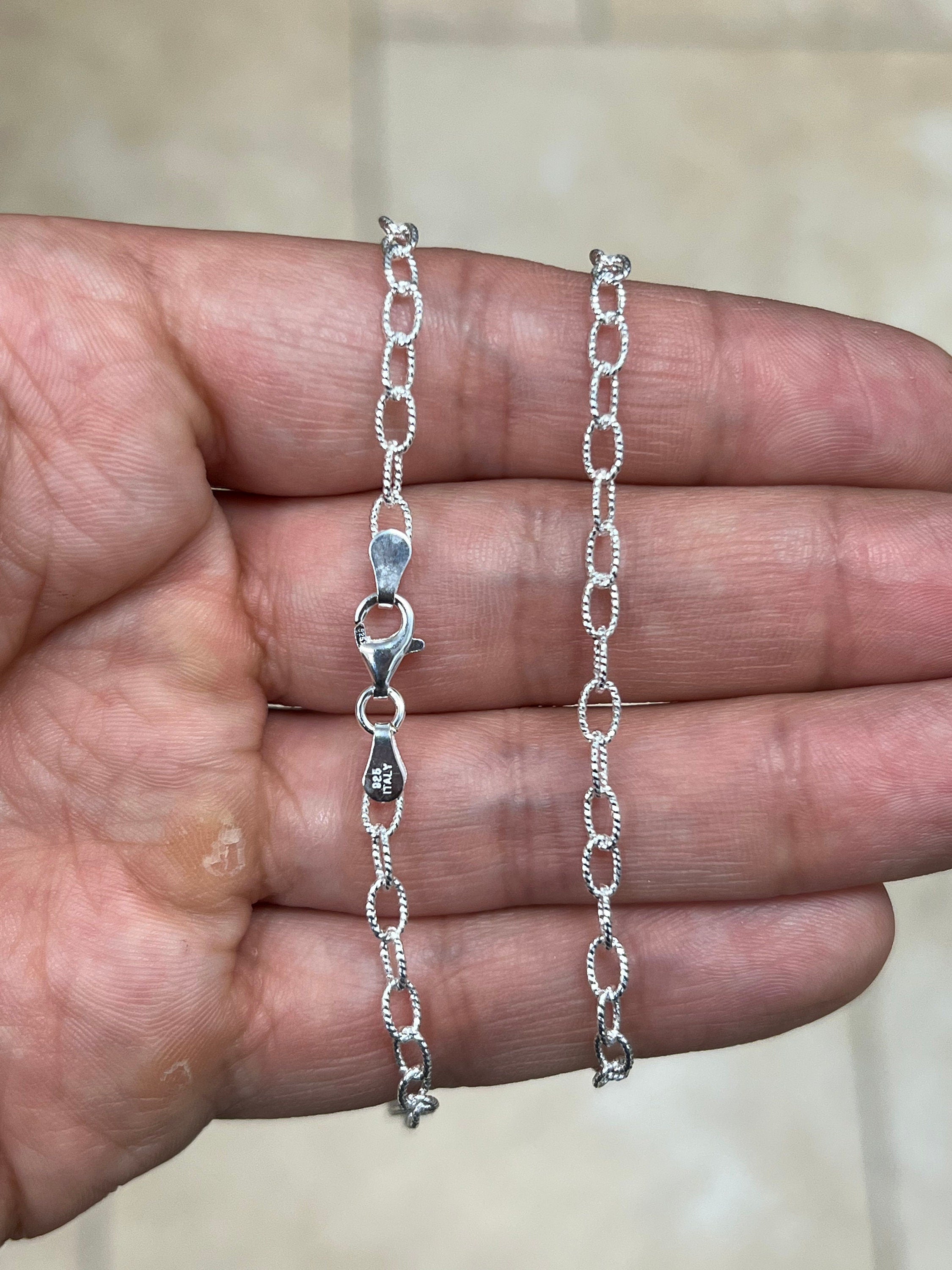 925 Sterling Silver 3.5mm Textured Filo Link Chain, Sterling Chain, 925, Made In Italy