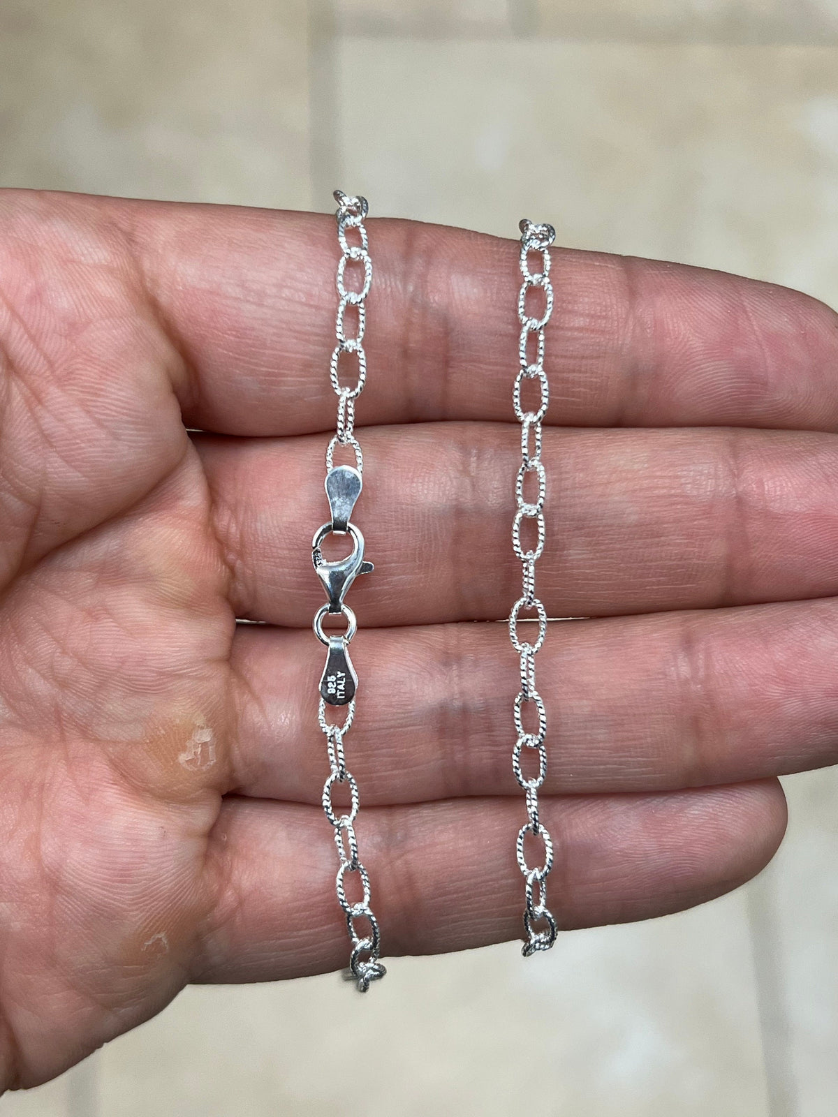 925 Sterling Silver 3.5mm Textured Filo Link Chain, Sterling Chain, 925, Made In Italy