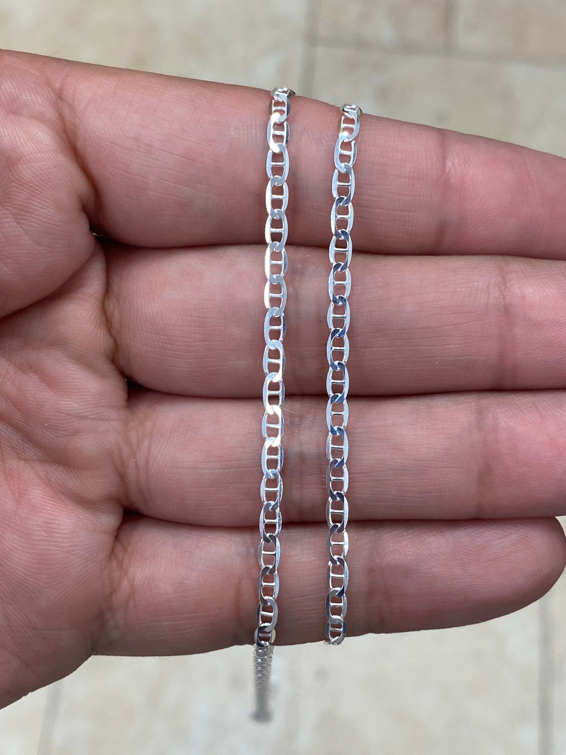 925 Sterling Silver 3mm Flat Mariner Link Anchor Chain Necklace Solid Silver, Italy, 16'' 18'' 20'' 22'' 24'' 30'', Chain For Men And Ladies