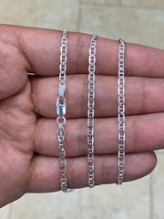 925 Sterling Silver 3mm Flat Mariner Link Anchor Chain Necklace Solid Silver, Italy, 16'' 18'' 20'' 22'' 24'' 30'', Chain For Men And Ladies