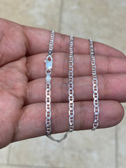 925 Sterling Silver 3mm Flat Mariner Link Anchor Chain Necklace Solid Silver, Italy, 16'' 18'' 20'' 22'' 24'' 30'', Chain For Men And Ladies