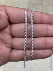 925 Sterling Silver 3mm Flat Mariner Link Anchor Chain Necklace Solid Silver, Italy, 16'' 18'' 20'' 22'' 24'' 30'', Chain For Men And Ladies