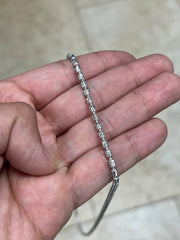 925 Sterling Silver 3mm Moon Cut Oval Barrel Beaded Chain Necklace 18"-30'', Rhodium, Made In Italy, Genuine 925 Sterling Silver