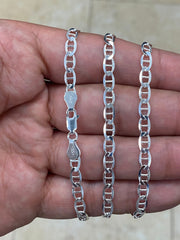 925 Sterling Silver 4.5mm Flat Mariner Link Anchor Chain Necklace Solid Silver, Italy, Men's Ladies, Marina Chain, Mariner