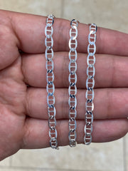 925 Sterling Silver 4.5mm Flat Mariner Link Anchor Chain Necklace Solid Silver, Italy, Men's Ladies, Marina Chain, Mariner