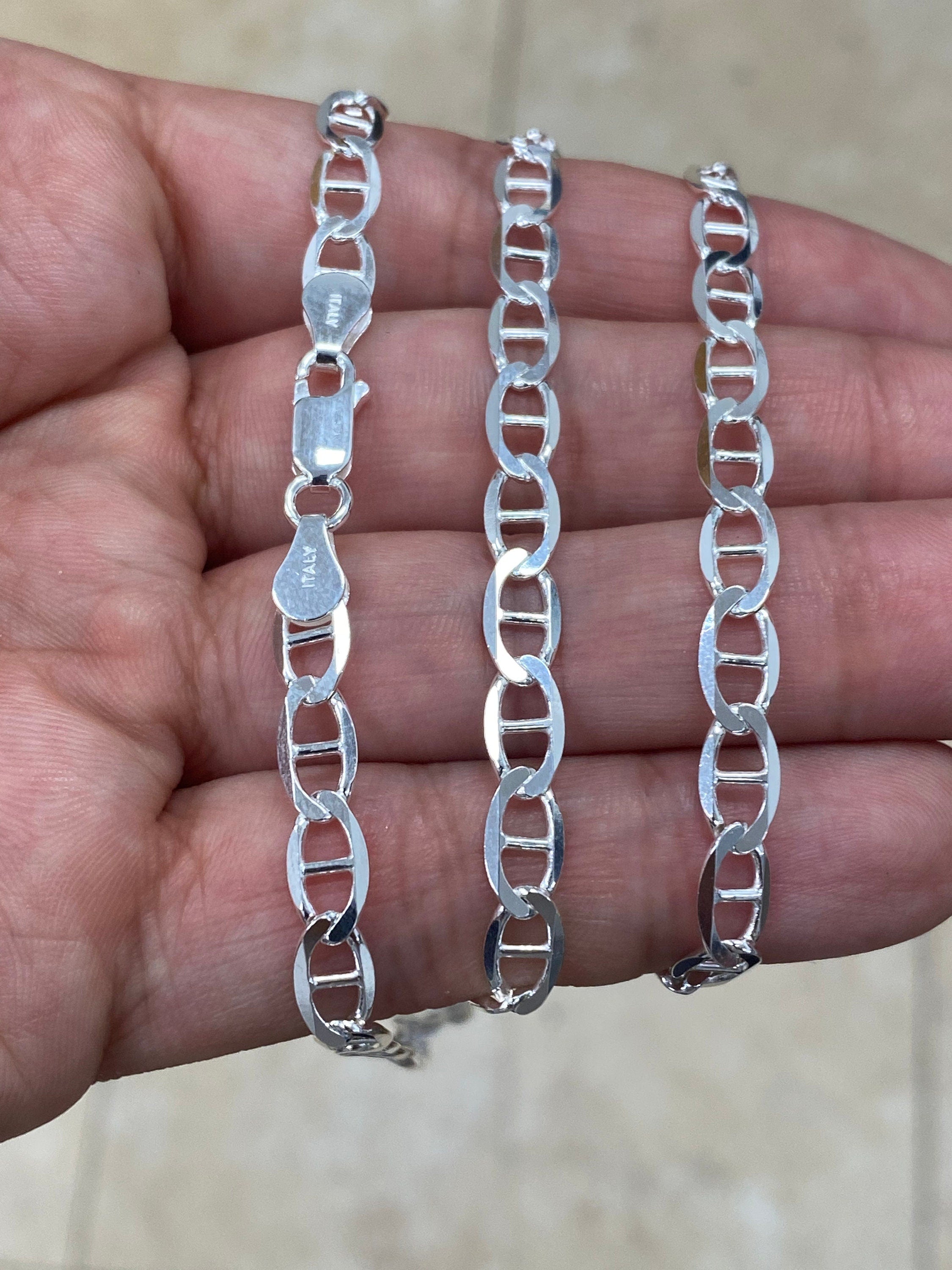 925 Sterling Silver 5.50mm Flat Mariner Link Anchor Chain Necklace, Solid Silver, Italy, Men's Ladies, Marina Chain, Mariner