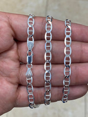 925 Sterling Silver 5.50mm Flat Mariner Link Anchor Chain Necklace, Solid Silver, Italy, Men's Ladies, Marina Chain, Mariner