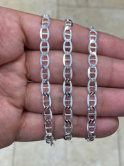 925 Sterling Silver 5.50mm Flat Mariner Link Anchor Chain Necklace, Solid Silver, Italy, Men's Ladies, Marina Chain, Mariner