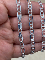 925 Sterling Silver 5.50mm Flat Mariner Link Anchor Chain Necklace, Solid Silver, Italy, Men's Ladies, Marina Chain, Mariner