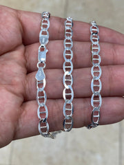 925 Sterling Silver 5.50mm Flat Mariner Link Anchor Chain Necklace, Solid Silver, Italy, Men's Ladies, Marina Chain, Mariner