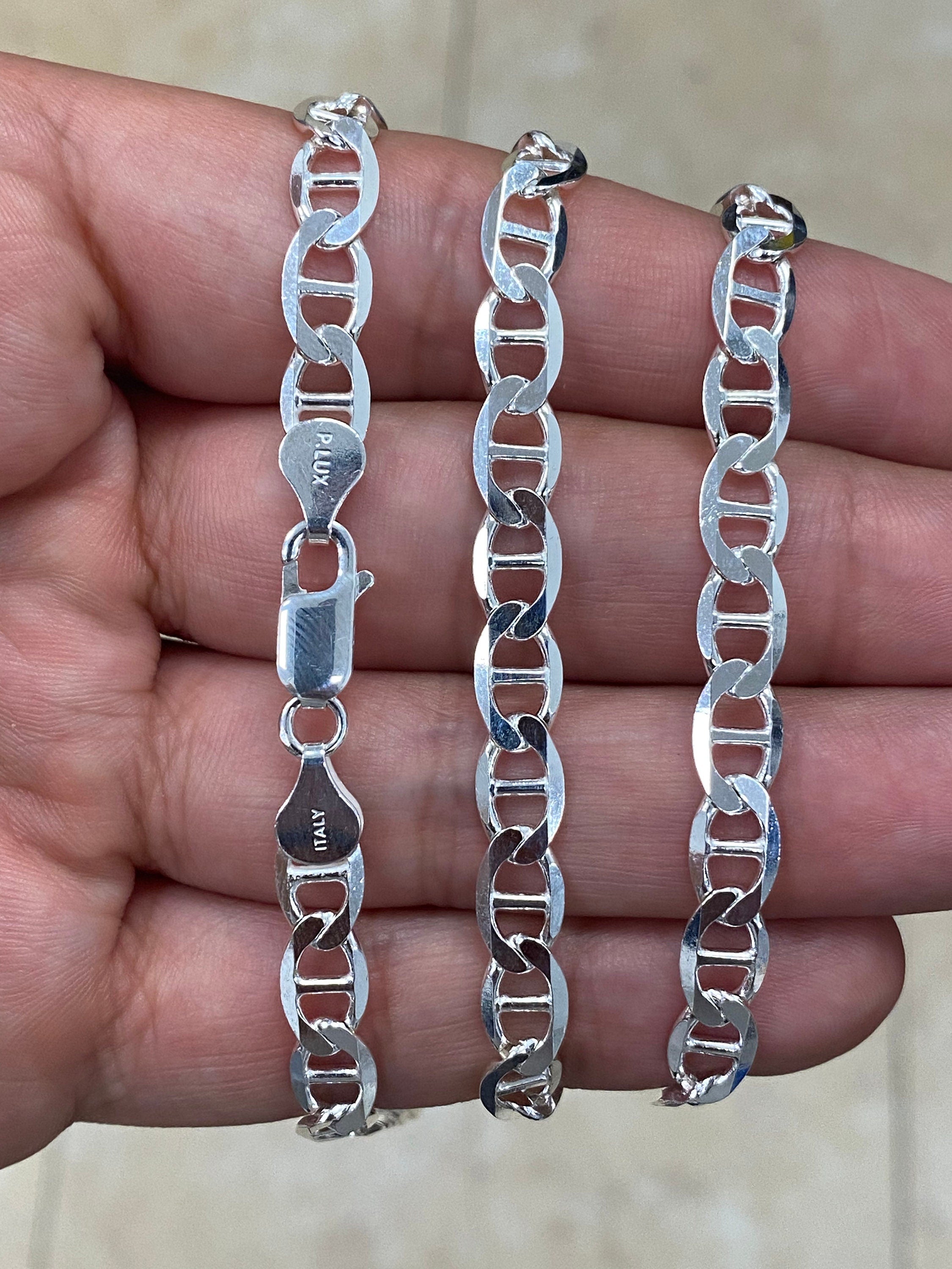 925 Sterling Silver 6.50mm Flat Mariner Link Anchor Chain Necklace Solid Silver, Italy, Chains For Men's And Ladies, Marina Chain, 20''