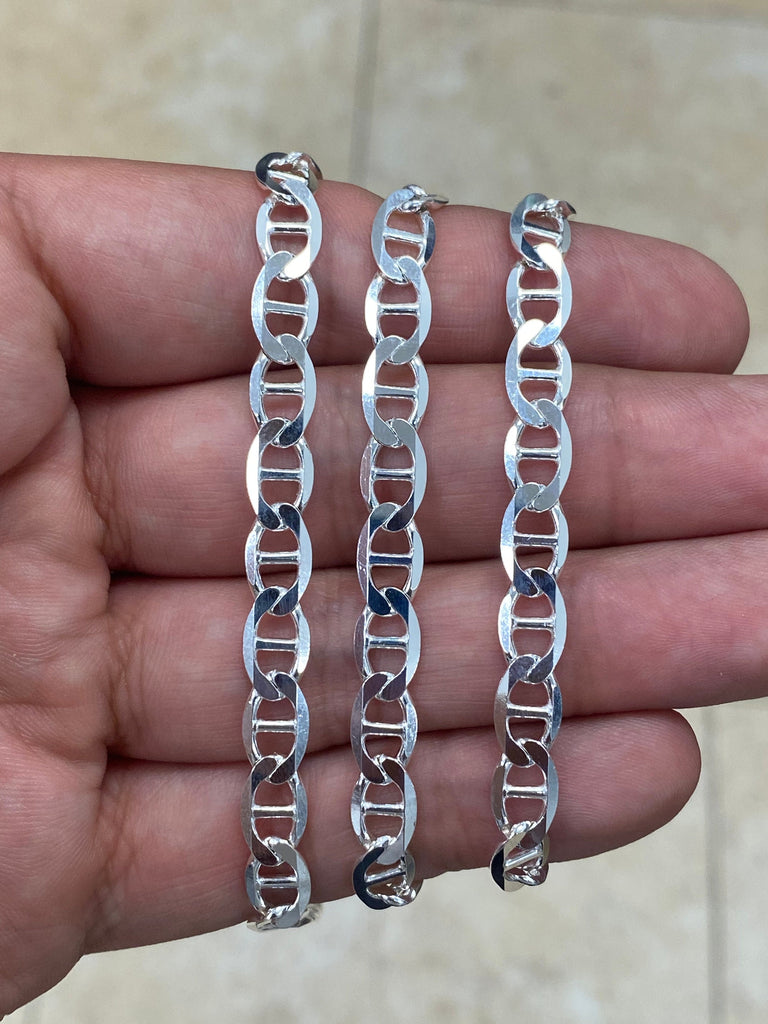 Italian 925 Silver Anchor Puffed Link Mens Necklace 9 mm