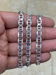 925 Sterling Silver 6.50mm Flat Mariner Link Anchor Chain Necklace Solid Silver, Italy, Chains For Men's And Ladies, Marina Chain, 20''