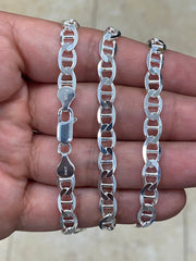925 Sterling Silver 6.50mm Flat Mariner Link Anchor Chain Necklace Solid Silver, Italy, Chains For Men's And Ladies, Marina Chain, 20''