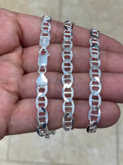 925 Sterling Silver 6.50mm Flat Mariner Link Anchor Chain Necklace Solid Silver, Italy, Chains For Men's And Ladies, Marina Chain, 20''