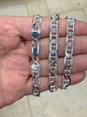 925 Sterling Silver 8mm Flat Mariner Link Anchor Chain Necklace Solid Silver, Italy, Men's Ladies, Marina Chain, Mariner, Chain