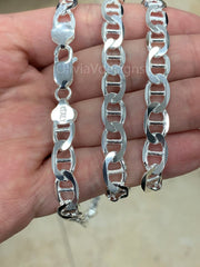 925 Sterling Silver 8mm Flat Mariner Link Anchor Chain Necklace Solid Silver, Italy, Men's Ladies, Marina Chain, Mariner, Chain