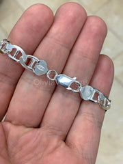 925 Sterling Silver 8mm Flat Mariner Link Anchor Chain Necklace Solid Silver, Italy, Men's Ladies, Marina Chain, Mariner, Chain
