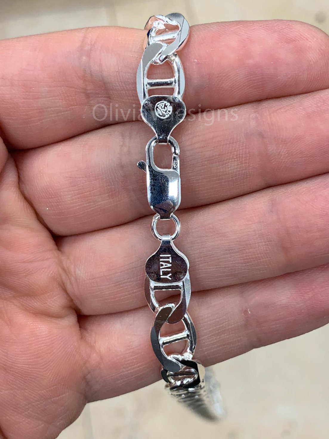 925 Sterling Silver 9mm Flat Mariner Link Anchor Chain Necklace Solid Silver, Italy, Men's Ladies, Marina Chain, Mariner Chain