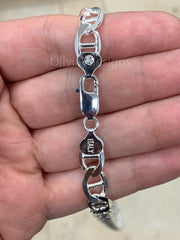 925 Sterling Silver 9mm Flat Mariner Link Anchor Chain Necklace Solid Silver, Italy, Men's Ladies, Marina Chain, Mariner Chain
