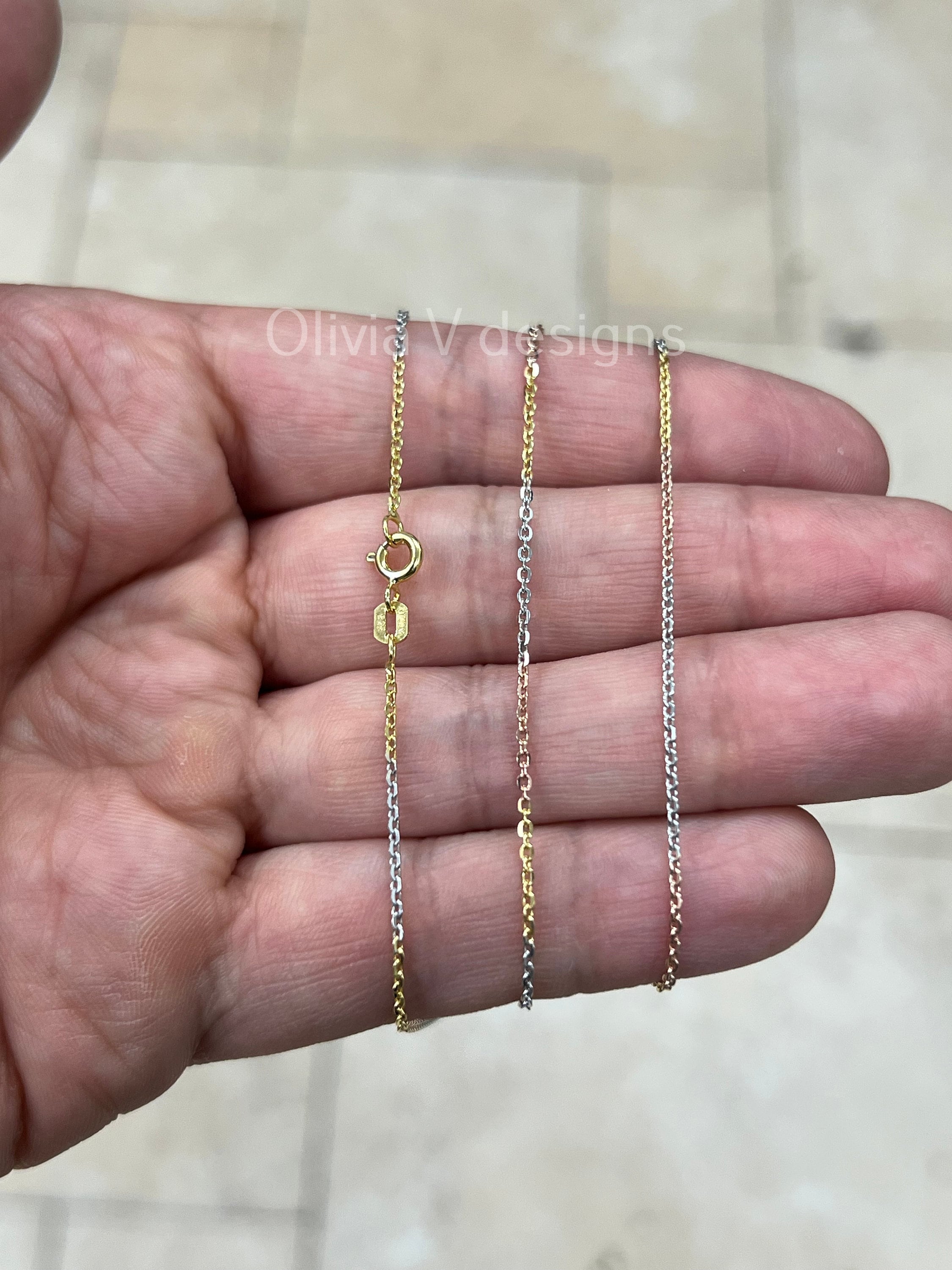 925 Sterling Silver Anchor Cable Link Chain Tri-Color 1.2mm Necklace,  Alternating 14k Yellow Gold & Rose Gold Finish, 925 Sterling Silver