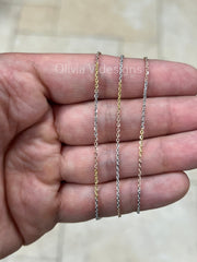 925 Sterling Silver Anchor Cable Link Chain Tri-Color 1.2mm Necklace,  Alternating 14k Yellow Gold & Rose Gold Finish, 925 Sterling Silver
