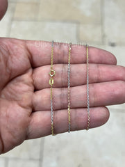 925 Sterling Silver Anchor Cable Link Chain Tri-Color 1.2mm Necklace,  Alternating 14k Yellow Gold & Rose Gold Finish, 925 Sterling Silver