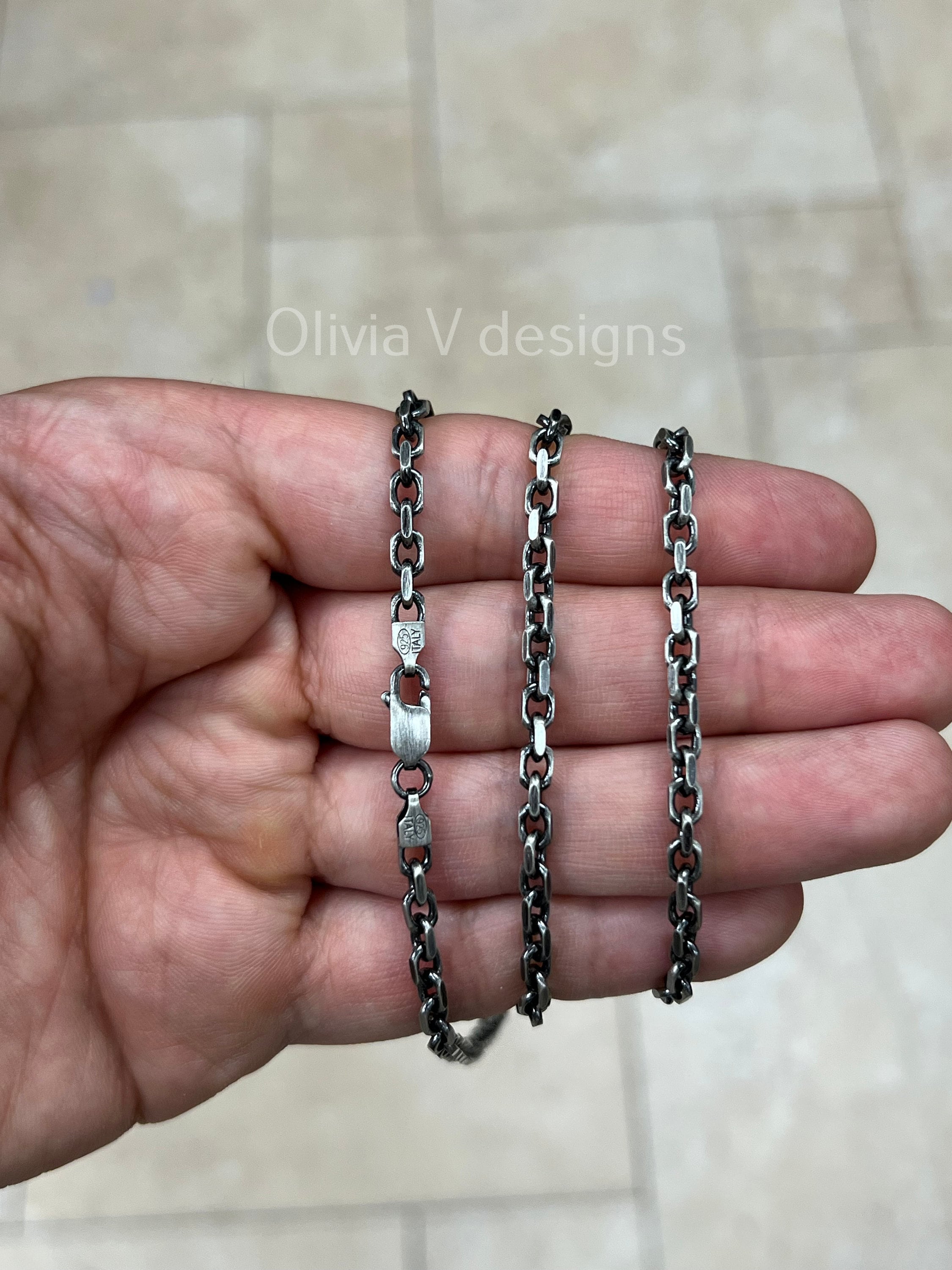 925 Sterling Silver Anchor Forzentina Link Necklace 3.5mm Oxidized Finish, Sterling Silver, Necklace, Men Women , Italian